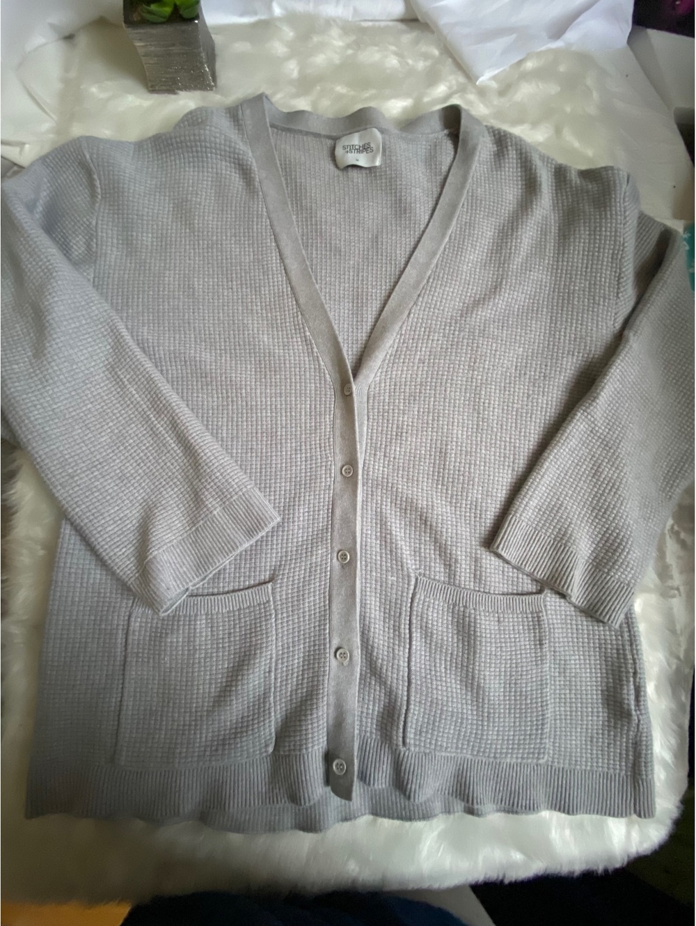 Stitches + Stripes Medium Gray Button-Up Cardigan Sweater